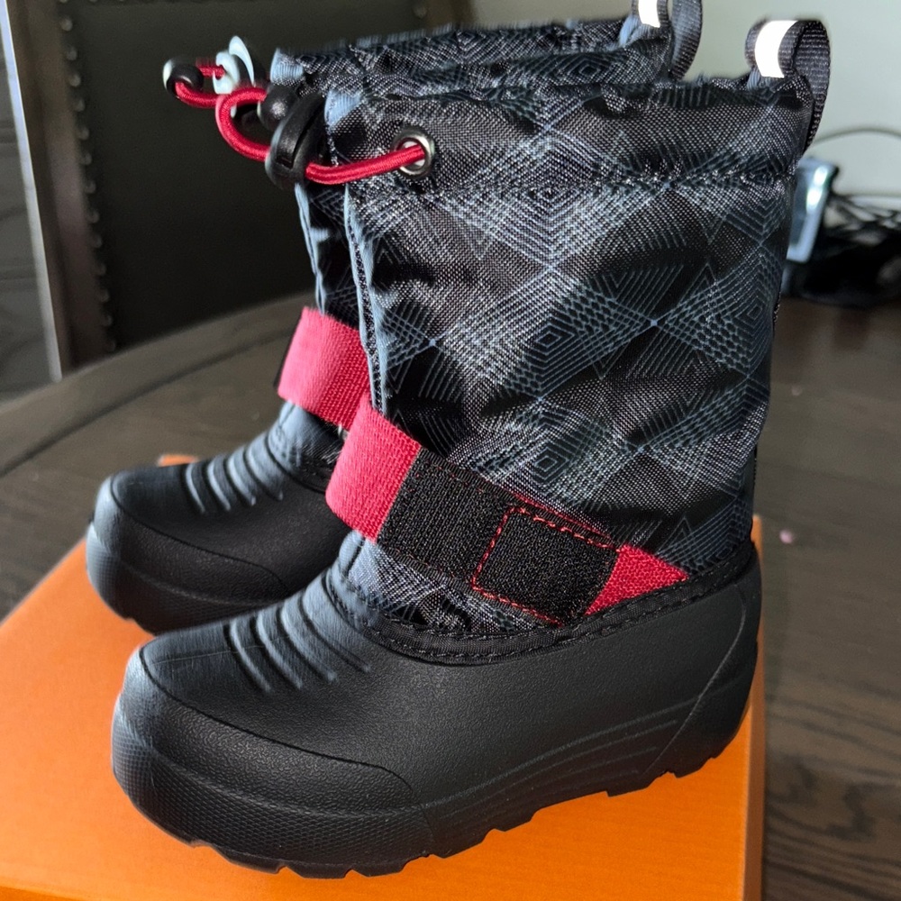 NEW with tags. Black and Red Winter Boots. toddler size 5